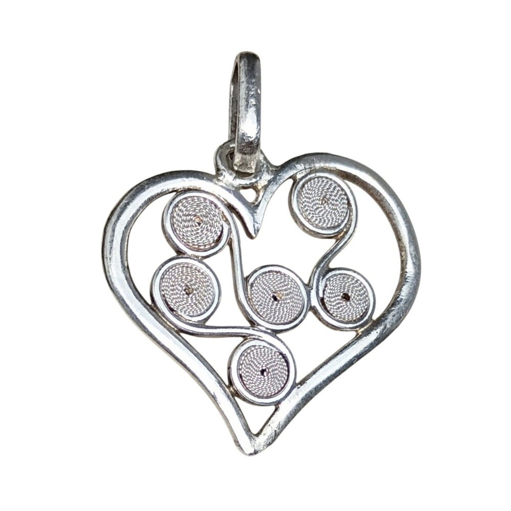 Vintage Sterling Silver Abstract Filigree Heart Pendant